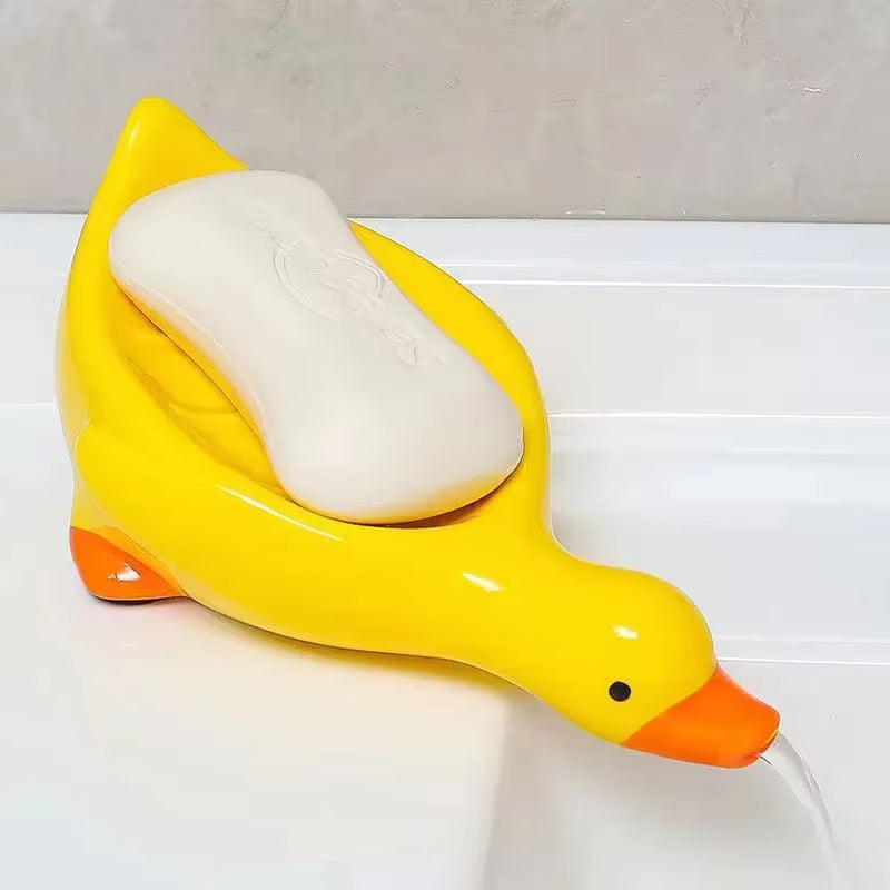 Duck Shape Soap Box Cartoon Soap Dish Drainable Storage Holder Soap Container Storage Dish Household Bathroom Accessories