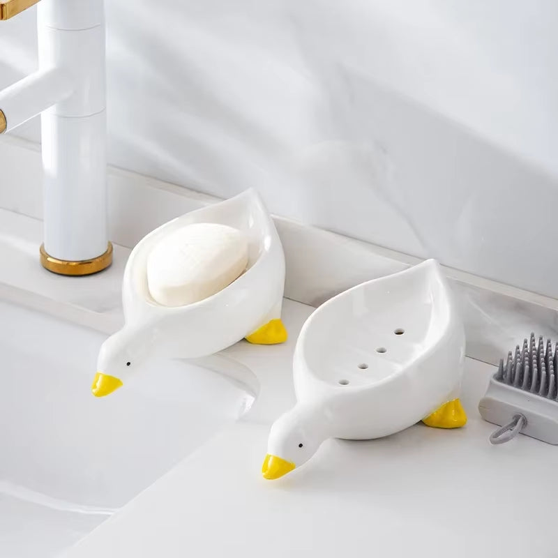 Duck Shape Soap Box Cartoon Soap Dish Drainable Storage Holder Soap Container Storage Dish Household Bathroom Accessories