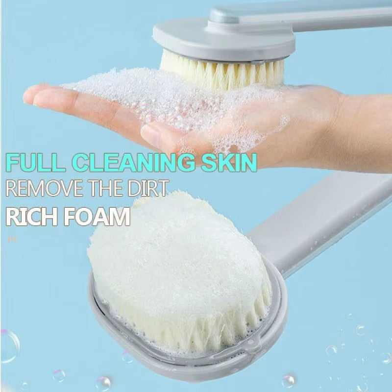 Soft Shower Brush Liquid Bath Soap Dispenser Long Handle Rear Back Scrubber Body Exfoliator Deep Mud Clean for Wet Dry Brushing