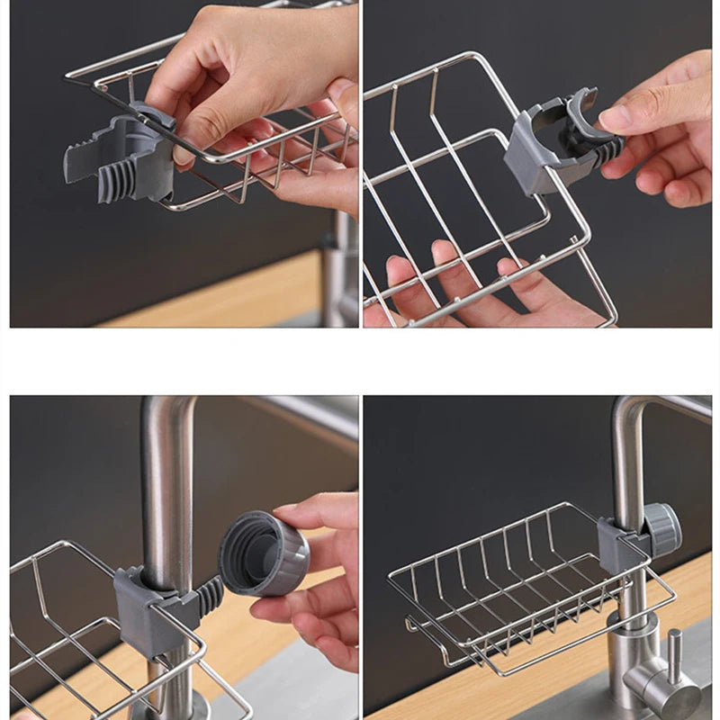 Kitchen Stainless Steel Sink Drain Rack Sponge Storage Faucet Holder Soap Drainer Towel Rack Shelf Organizer Kitchen Accessories