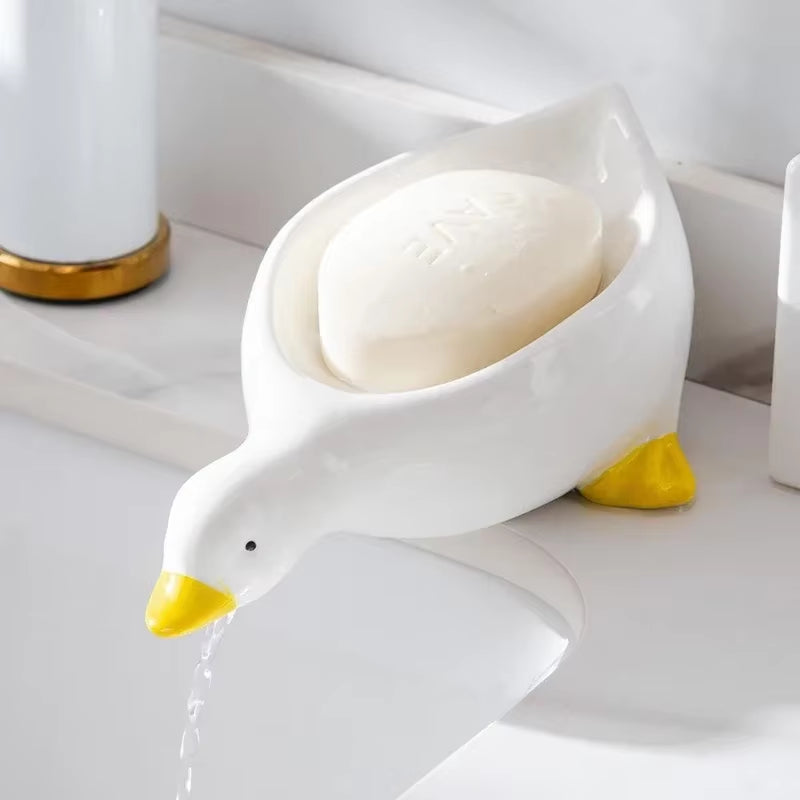 Duck Shape Soap Box Cartoon Soap Dish Drainable Storage Holder Soap Container Storage Dish Household Bathroom Accessories